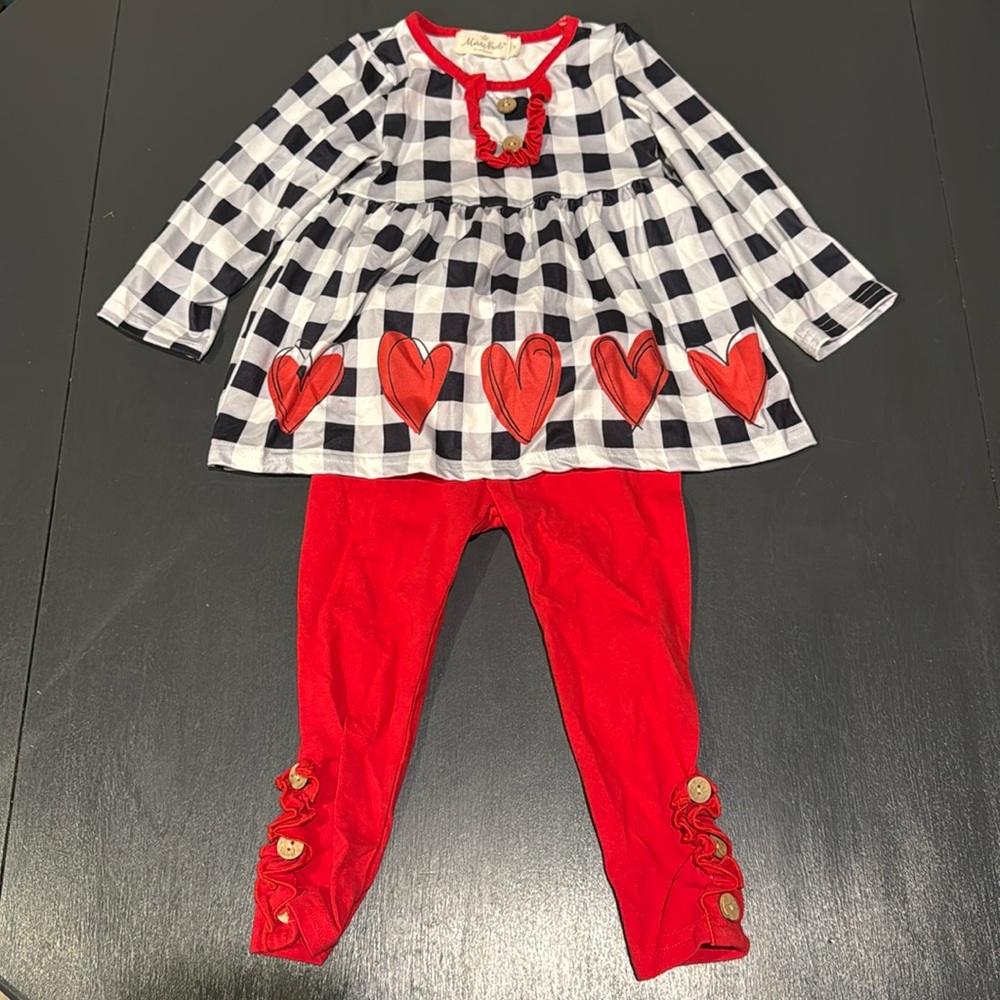 Marie Nicole Black & White Gingham Hearts Outfit - XS 18/24 mos